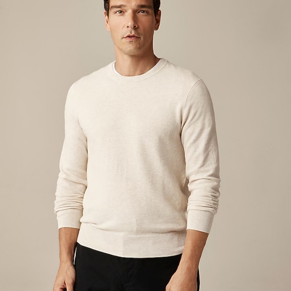 J.Crew Mens Cotton piqué-stitch crewneck sweater Size L In Cream Pullover - Picture 1 of 6